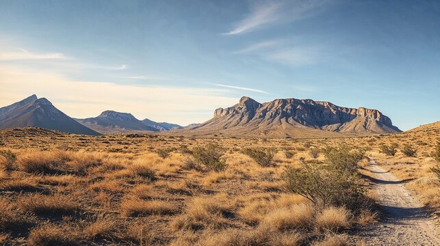 Dry Grasslands with Rugged Mountain Scenery. Arid Nature Background.