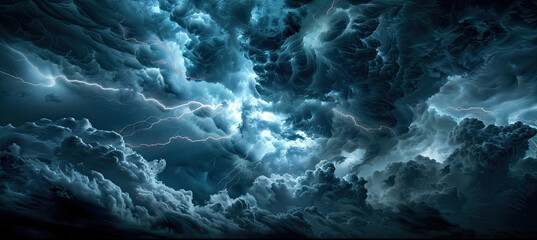 lightning in dark clouds - obrazy, fototapety, plakaty