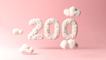 Cloud-like number 200 on a gentle pink background, perfect for marking significant milestones or celebrations in corporate events and marketing campaigns.
