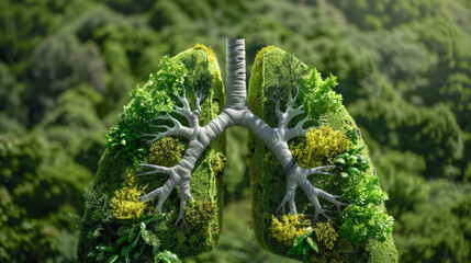 A lung made of plants and leaves, air pollution and forest conservation concept. - obrazy, fototapety, plakaty