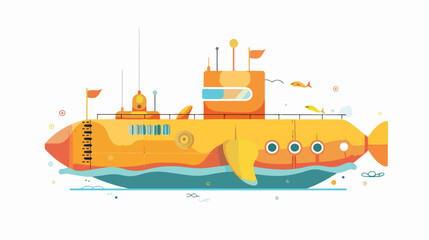 Submarine in flat style. Childlish style. Vector illustration