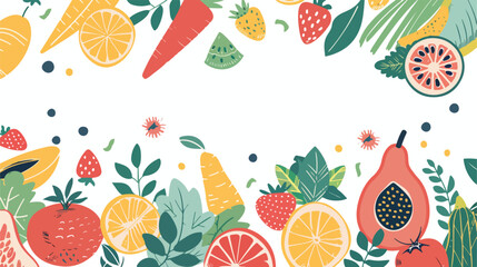 Natural food banner in flat style. Fruits and vegetables