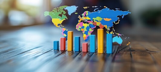 Complete collection of infographics. Leaderboard on a background of a world map on a wooden table. Futuristic graphic image. Loading is complete.