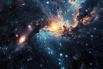 Universe, Dreamlike celestial landscape with twinkling stars and bright galaxies, AI-generated - obrazy, fototapety, plakaty