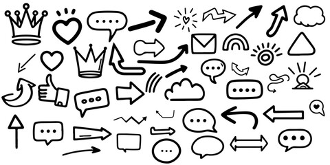 Hand drawn design elements set to decorative black line icon outline doodle vector illustration