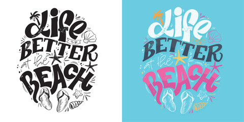 Summer vibes - cute hand drawn doodle letetring quote. Lettering ptint t-shirt design, mug print about summer.