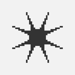 black and white simple flat 1bit vector pixel art icon of star or sparkle. shine effect sign