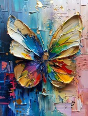 Gold lines defining petals and butterfly, abstract oil painting, palette knife style, evoking ceramic street art aesthetics