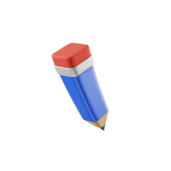 3d blue pencil icon with eraser, on transparent background