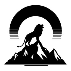 minimalist Lion roar on the mountain top of the center at sunset vector black color silhouette 23