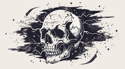 Thunder skull hand drawn illustration vintage 