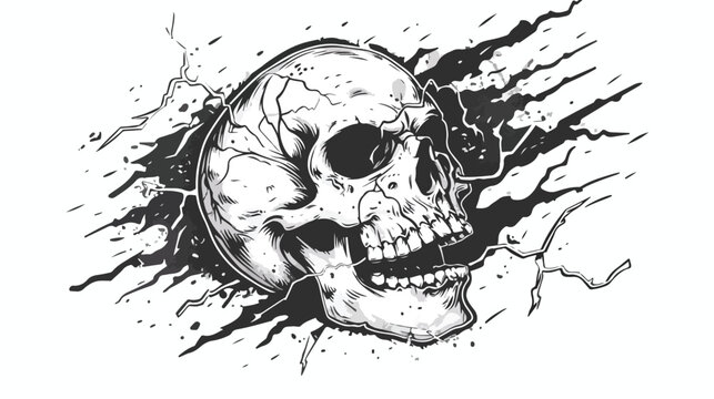 Thunder skull hand drawn illustration vintage 