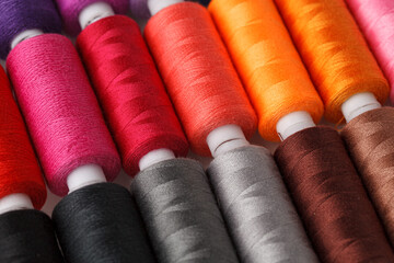 Set of colorful spools of thread