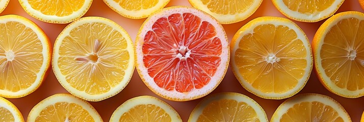 Obraz premium Fresh slices of citrus fruits, bursting with juicy goodness, offer a vibrant and healthy refreshment