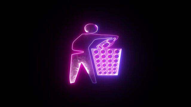Glowing neon of waste bins full of different types of garbage, recycling and separate waste collection concepts