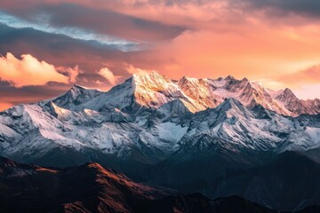 Majestic view of snow-capped mountain  during sunrise, AI generated