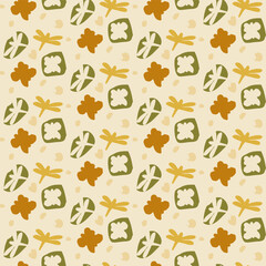 Dragonfly and butterfly seamless pattern. Insects collage shape of ripped papers silhouettes repeat background. Vector abstract hand drawn illustration.