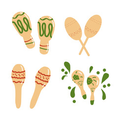 Maracas set. Mexican musical tools. Vector flat hand drawn illustration isolated on white background.