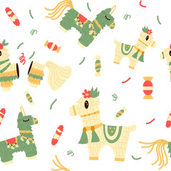 Pinana seamless pattern. Traditional mexican party endless background. Cinco de mayo repeat cover. Vector illustration.