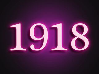 Pink glowing Neon light text effect of number 1918.	