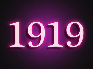 Pink glowing Neon light text effect of number 1919.	 - obrazy, fototapety, plakaty