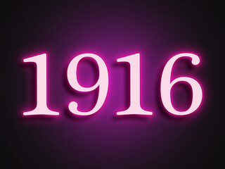Pink glowing Neon light text effect of number 1916.	 - obrazy, fototapety, plakaty