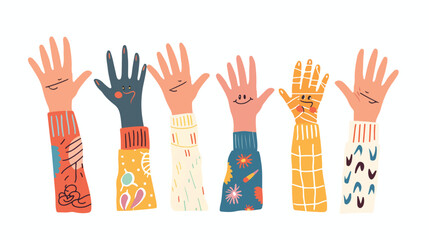 Rendering of cute little hands and models Flat vector
