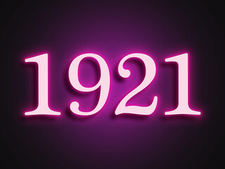 Pink glowing Neon light text effect of number 1921.	