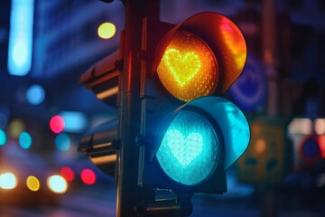 Isolated traffic light with love symbol
