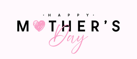 Mother's Day card template with lettering text and pink heart