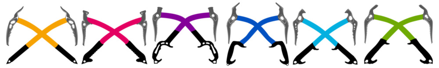 Set vector ice axe crossed icon logo. climbing ice tools design illustration