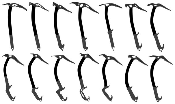 Set collections black ice pick silhouette icon. mountain axe climbing tools vector illustration	