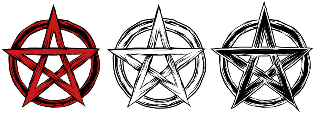 Set pentagram icon sign. Spiritual and mystical symbol design vector illustration