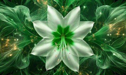 abstract kaleidoscope emerald green amaryllis flower background. 