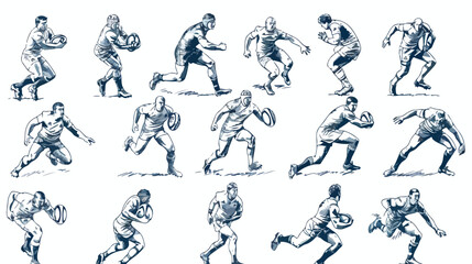 RUGBY - An hand drawn freehand collection. Line art 