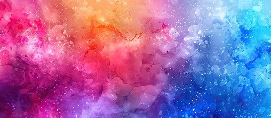 An artistic watercolor background featuring a colorful sky with hues of purple, pink, and violet, resembling an atmospheric phenomenon in the atmosphere - obrazy, fototapety, plakaty