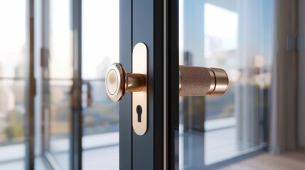 Detailed view of an innovative cylinder lock within a security system, emphasizing its role in window and door protection with a stylish design