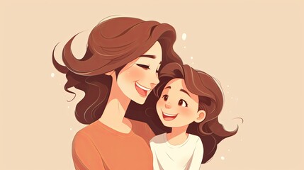 Portrait of a mother and child sharing a laugh, cute, simple 2d style pastel colors