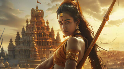 the girl with a sword Ram Mandir: First visuals from Ram temple in Ayodhya Hindu temple located in Ayodhya, Uttar Pradesh  the temple is dedicated to Lord Shri Rama and  the birthplace of Lord Shri Ra - obrazy, fototapety, plakaty
