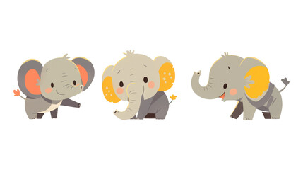 Obraz premium Adorable Cartoon Elephants in Pastel Colors isolated