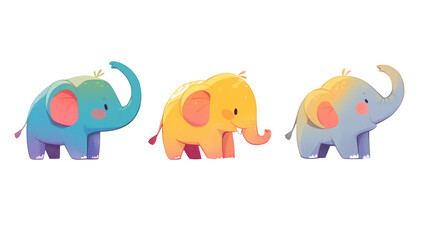 Adorable Cartoon Elephants in Pastel Colors isolated