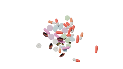 a bunch of pills are scattered on a black surface