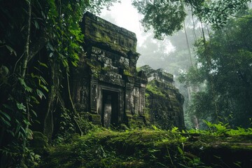 Ancient ruins, Mysterious ancient ruins in a dense jungle, Ai generated