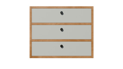 a white and wood chest of drawers with three drawers