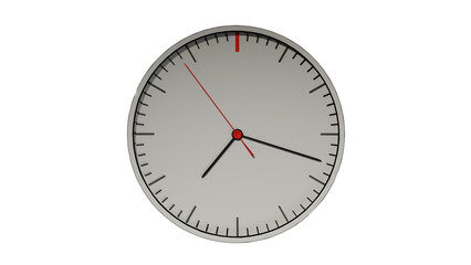 a clock with a red second hand on a white background