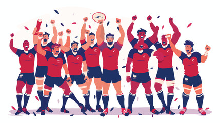 Rugby players cheering and celebrating win Flat vector