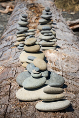 Fototapeta na wymiar Cairn of rocks stacked on Ruby Beach on the Olympic Peninsula in the Olympic National Park in Washington State