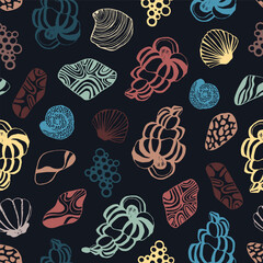 Seamless pattern with seashells. Vector background. - 779500399