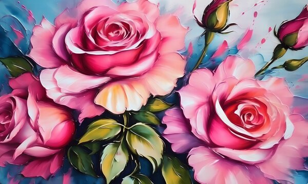wallpaper representing roses painted with oil paint