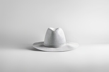 Modern Striped Fedora Hat on Neutral Background. - obrazy, fototapety, plakaty